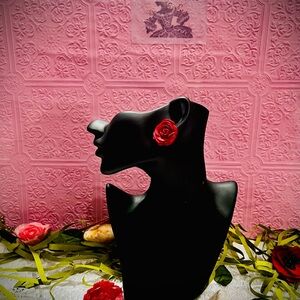 Vibrant Red Rose Jewelry Earrings